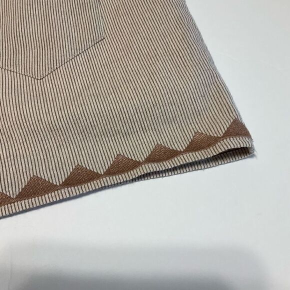 Moon River Pleat Blanket Stitch Short Paper Bag Shorts. Brown Pinstripes, Medium - Picture 7 of 16